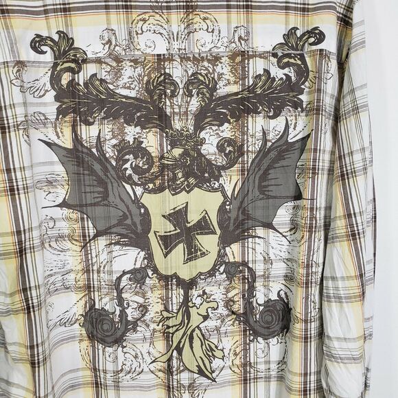 Machine Mens Shirt Large Pearl Snap Plaid Graphic Pockets Long Sleeve Western - Picture 6 of 10